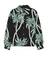 Amiri Palm Tapestry Overshirt in Black, view 1, click to view large image.