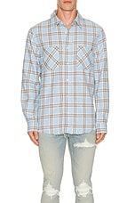 Amiri Shotgun Flannel Shirt in Sea Blue, view 4, click to view large image.