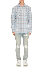 Amiri Shotgun Flannel Shirt in Sea Blue, view 5, click to view large image.