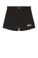 Amiri Core Logo Swim Trunks in Black, view 1, click to view large image.