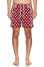 Amiri Bandana Paisley Swim Trunk in Red, view 3, click to view large image.