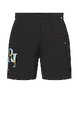 Amiri Staggered Chrome Swim Trunk in Black, view 2, click to view large image.
