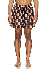 Amiri Checkered Snake Swim Trunks in Brown, view 4, click to view large image.