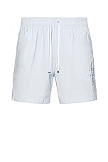 Amiri Stack Logo Swim Trunk in Grey Dawn, view 1, click to view large image.