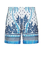 Amiri Palm Tree Swim Trunk in Ashley Blue, view 1, click to view large image.