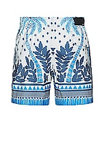 Amiri Palm Tree Swim Trunk in Ashley Blue, view 2, click to view large image.