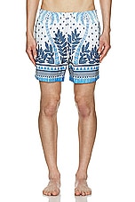 Amiri Palm Tree Swim Trunk in Ashley Blue, view 4, click to view large image.