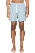 Amiri Ma Bar Logo Swim Trunk in Ashley Blue, view 4, click to view large image.