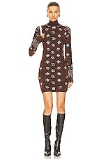 Amiri Bandana Mock Neck Mini Dress in Brown, view 1, click to view large image.