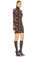 Amiri Bandana Mock Neck Mini Dress in Brown, view 2, click to view large image.