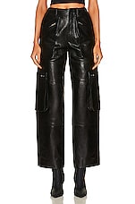 Amiri Leather Cargo Loose Straight Pant in Black, view 1, click to view large image.