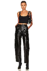 Amiri Leather Cargo Loose Straight Pant in Black, view 4, click to view large image.