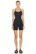 Amiri Ma Ribbed Seamless Romper in Black, view 1, click to view large image.