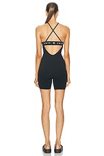 Amiri Ma Ribbed Seamless Romper in Black, view 3, click to view large image.