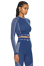 Amiri Seamless Cropped Top in Dark Blue, view 2, click to view large image.