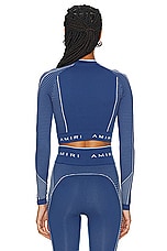 Amiri Seamless Cropped Top in Dark Blue, view 3, click to view large image.