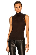 Amiri Cashmere Mock Neck Tank Top in Brown, view 1, click to view large image.
