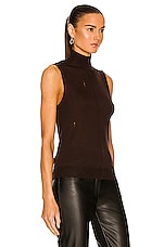Amiri Cashmere Mock Neck Tank Top in Brown, view 2, click to view large image.