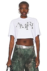 Amiri Amiri Staggered Chrome Tee in White, view 1, click to view large image.