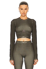 Amiri Ribbed Seamless Long Sleeve Top in Brown, view 1, click to view large image.