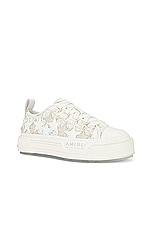Amiri Boucle Stars Court Low Sneaker in Alabaster, view 2, click to view large image.