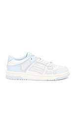 Amiri Two-Tone Skeleton Low Top Sneaker in Blue, White, & Grey, view 1, click to view large image.
