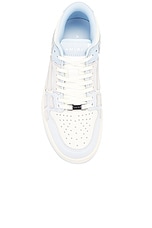 Amiri Two-Tone Skeleton Low Top Sneaker in Blue, White, & Grey, view 4, click to view large image.