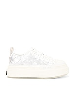 Amiri Metallic Platform Stars Court Sneaker in White & Silver, view 1, click to view large image.