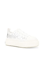 Amiri Metallic Platform Stars Court Sneaker in White & Silver, view 2, click to view large image.