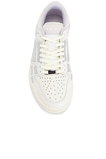 Amiri Metallic Skeleton Low Top Sneaker in White & Silver, view 4, click to view large image.