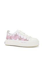 Amiri Stars Court Low Top Sneaker in White & Pink, view 2, click to view large image.