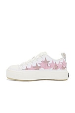 Amiri Stars Court Low Top Sneaker in White & Pink, view 5, click to view large image.