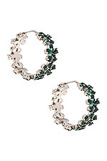 AMINA MUADDI Lily Hoop Earrings in Emerald, view 1, click to view large image.