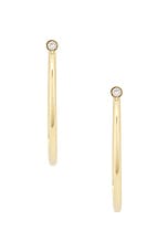 AMINA MUADDI Maya Medium Hoop Earrings in White Crystal & Gold, view 4, click to view large image.