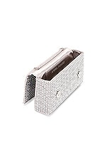 AMINA MUADDI Superamini Paloma Satin Clutch in Light Grey, Dusty Pink Delite, & White Crystals, view 5, click to view large image.