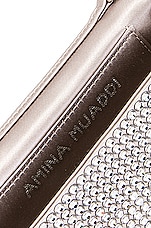 AMINA MUADDI Superamini Paloma Satin Clutch in Light Grey, Dusty Pink Delite, & White Crystals, view 7, click to view large image.