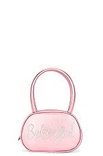 AMINA MUADDI Super Amini Metallic Babygirl Bag in Light Baby Pink, view 1, click to view large image.