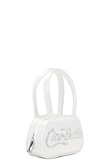 AMINA MUADDI Bella Micro Bag in White & White Crystal, view 4, click to view large image.