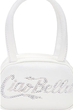 AMINA MUADDI Bella Micro Bag in White & White Crystal, view 7, click to view large image.