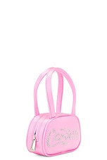AMINA MUADDI Bella Micro Bag in Fluo Pink & White Crystal, view 4, click to view large image.