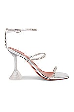 AMINA MUADDI Gilda Glass Sandal in Transparent & White Crystal, view 1, click to view large image.