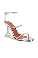 AMINA MUADDI Gilda Glass Sandal in Transparent & White Crystal, view 2, click to view large image.