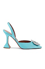 AMINA MUADDI Begum Satin Sling Heel in Turquoise, view 1, click to view large image.