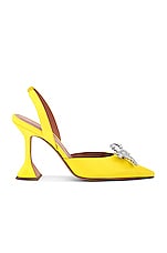 AMINA MUADDI Rosie Satin Sling Heel in Yellow, view 1, click to view large image.