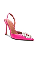 AMINA MUADDI Camelia Satin 105 Sling Heel in Pink, view 2, click to view large image.