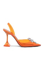 AMINA MUADDI Rosie Glass Heel in Orange & White Crystal Bow, view 1, click to view large image.