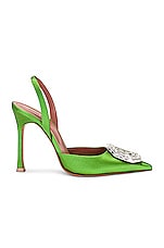 AMINA MUADDI Camelia Satin 105 Sling Heel in Light Jungle, view 1, click to view large image.