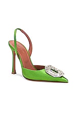 AMINA MUADDI Camelia Satin 105 Sling Heel in Light Jungle, view 2, click to view large image.