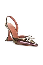 AMINA MUADDI Rosie Patent Sling Heel in Winter Nude, view 2, click to view large image.