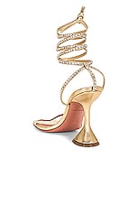 AMINA MUADDI Vita Crystal Sandal in Nappa Gold & White, view 3, click to view large image.